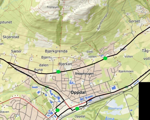 Stoppesteder for skibussen