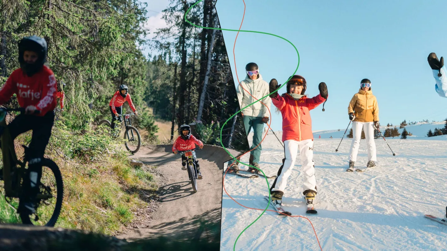 Glad familie på ski og sykkel i Hafjell